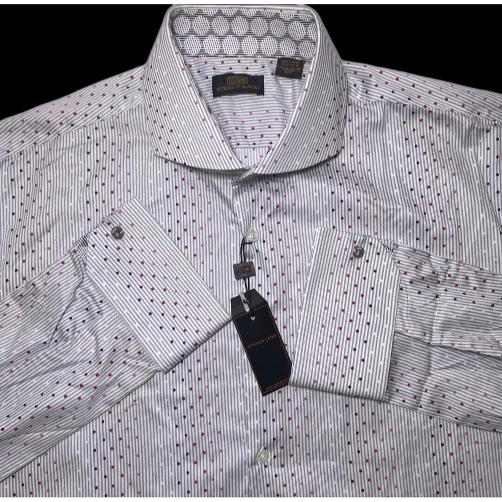 Steven Land Button Shirt Mens 17 1/2 Big Tall Multi Color Pattern‎ Flip Cuffs